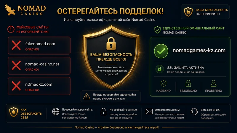 Безопасность зеркала Nomad Casino признаки фишинга